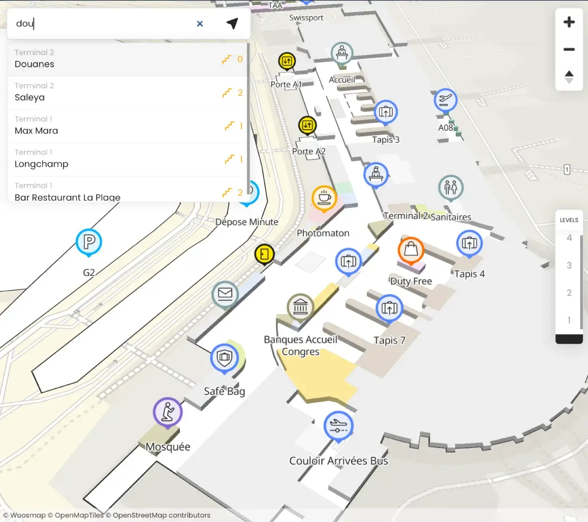Capacités Indoor Search avec Woosmap Indoor API